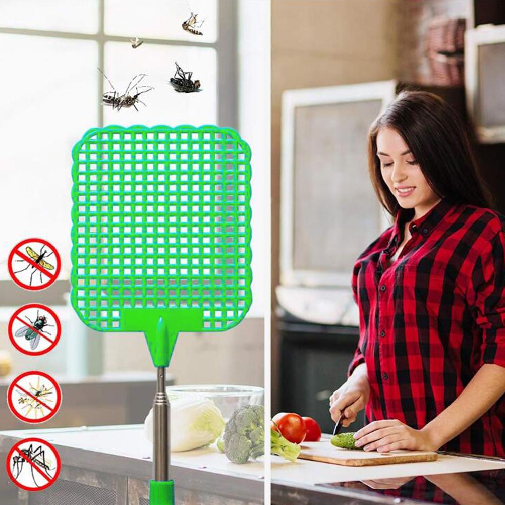 5Pcs Intrekbare Plastic Vliegenmepper Rvs Zomer Levert Mug Killer Thuis Dagelijks Telescopische Vliegenmepper