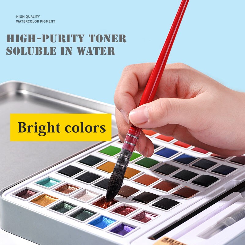 Parel Aquarel Pigment Set 48 Kleur Aquarel Verf Student Handgeschilderde Draagbare Schilderen Set Ijzeren Doos Specialiteit Art Supplies