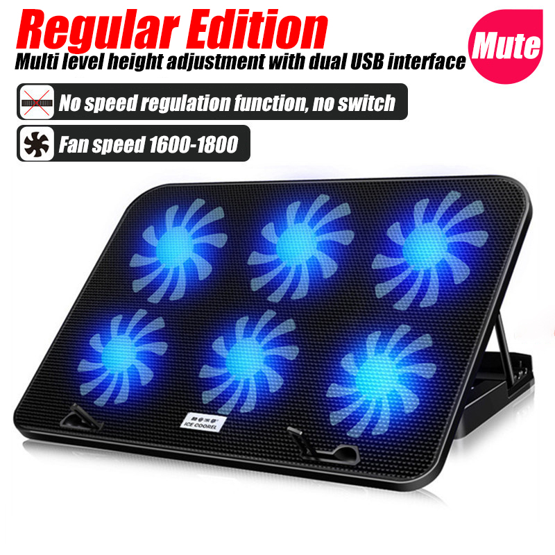 COOLCOLD A9 Gaming RGB Laptop Kühler 2 USB Ports 6 Fan Gaming Led Licht Notebook Kühler Für 13-18 Zoll Ständer Für Laptop Macbook: Brown