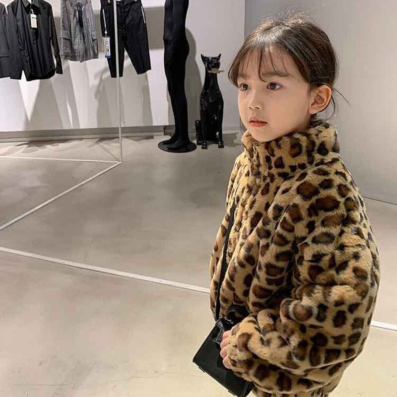 Giacca per bambina inverno spesso caldo pile capispalla bambino neonato ragazzo caldo leopardo pelliccia sintetica abbigliamento per bambini cappotto Casual per bambini: 120cm