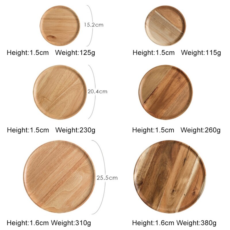 Japanese-style Solid Wood Plate Eco-friendly Tray Round Plate Acacia Wood Large For Family Kitchen Tool