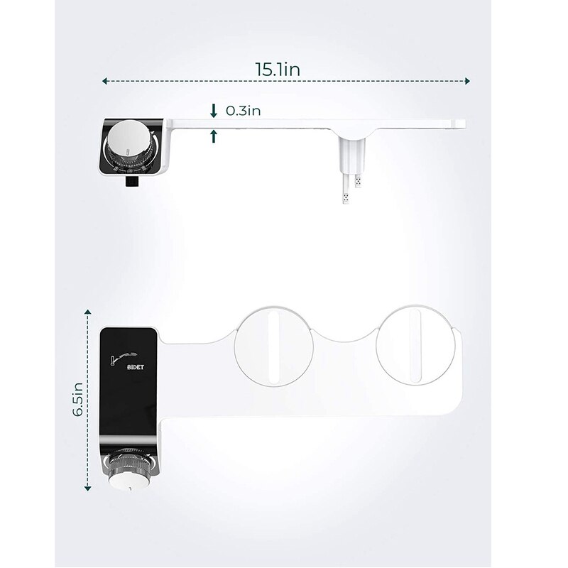 Bidet Toilet Seat Attachment Ultra-Thin Non-Electric Self-Cleaning Dual Nozzles Wash Cold Water