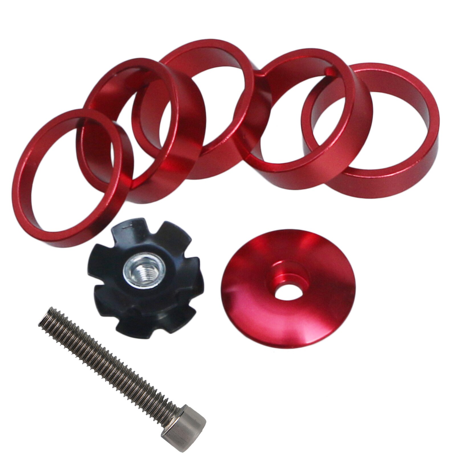Widelec rowerowy rdzeń montażowy MTB sterować rura zestaw słuchawkowy śrubin mocujące z kołnierzem gwiazda orzechy dla 1-1/8 "28.6mm Steerer bezgwintowy widelec: czerwony spacer zestaw