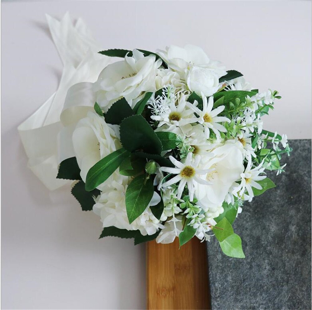 Romantische Bruidsboeket Wedding Flowers Kunstmatige Bruidsmeisje Boeket Bedrijf Bloemen Lint Bouqet De Fleur Mariage