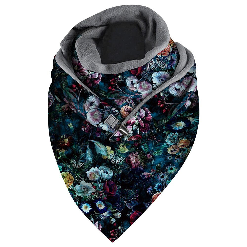 Scarf Floral Leopard Printed Fleece Scarf Winter Women Warm Wrap Ski Sportswear Triangle Women Scarves