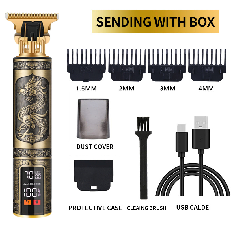Barbero eléctrico T9 para mujer cortadora de pelo para hombre LCD recargable maquina afeitar hombre Retro afeitadora electrica cortar maquinilla cortapelos maquinas barberia: Negro