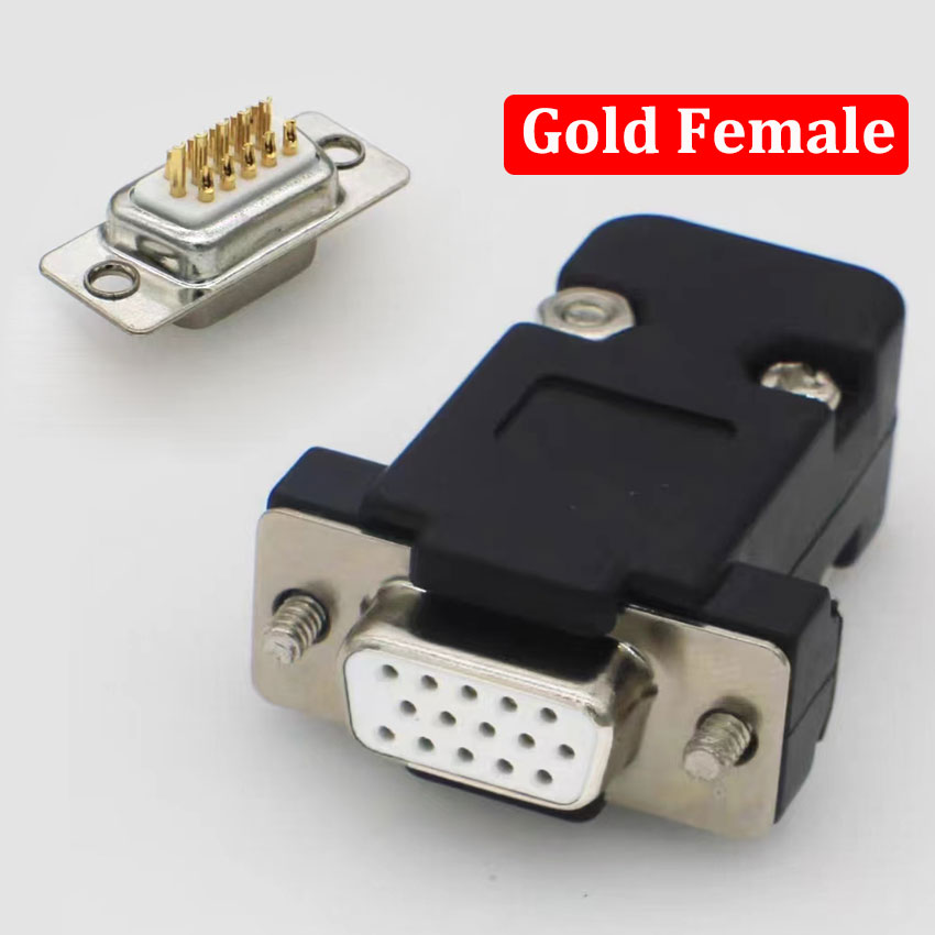 Conector adaptador DB15 de enchufe de soldadura VGA, conector DB15 hembra y macho, puerto D Sub HDB15, enchufe de 3 filas y 15 pines, interfaz de vídeo de ordenador: Azul
