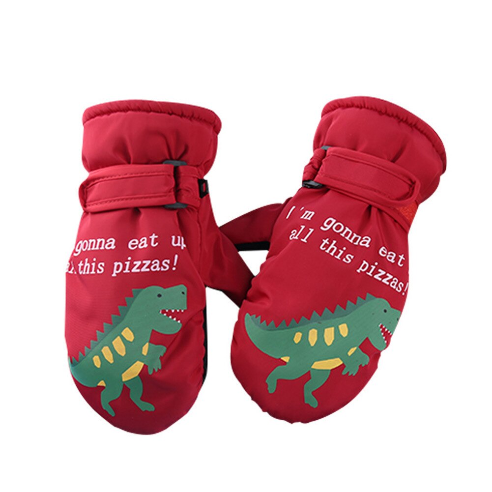 Petit dinosaure enfants hiver coupe-vent gants gants chauds en plein air garçon fille coupe-vent enfants Snowboard gants: Rouge