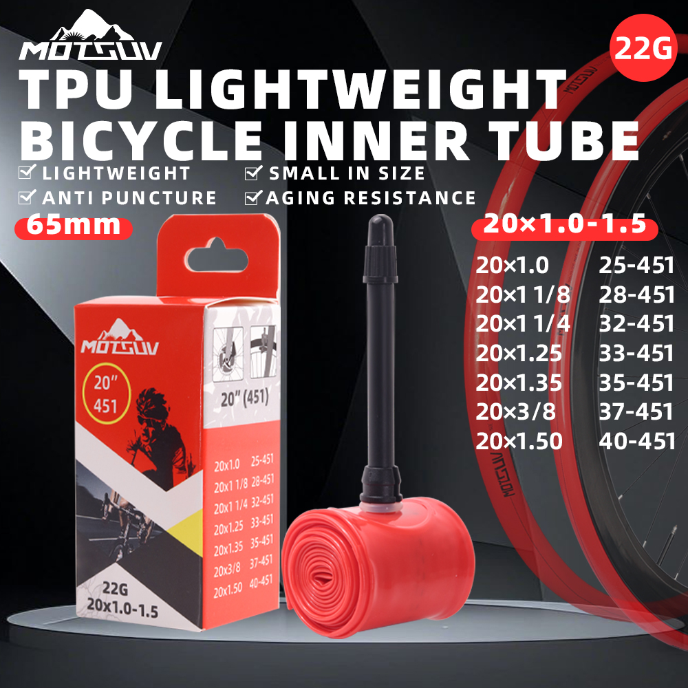 Tubo interior de TPU ultraligero para bicicleta de montaña, piezas de tubo interior de neumático de bicicleta de carretera, válvula francesa de 16 pulgadas, 18 pulgadas, 20 pulgadas, 22 pulgadas, 24 pulgadas, 26 pulgad: Rojo