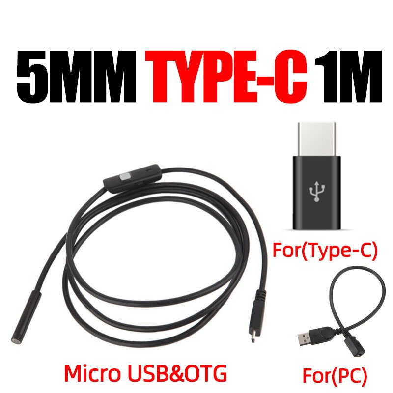 Endoskop til android telefon type c endoskopisk led  ip67 inspektionskamera endoskop smartphone til biler endoskop type c fleksibel: Type  c 5.5mm 1m