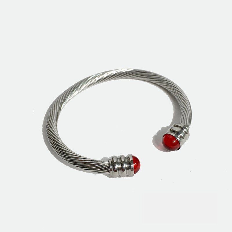 Stainless Steel Bracelets Bangles Jewelry Silver Gold Plated Crystal Cuff Bangle Bracelet Wrist Bracelet Jewelry for Women: Silver Red