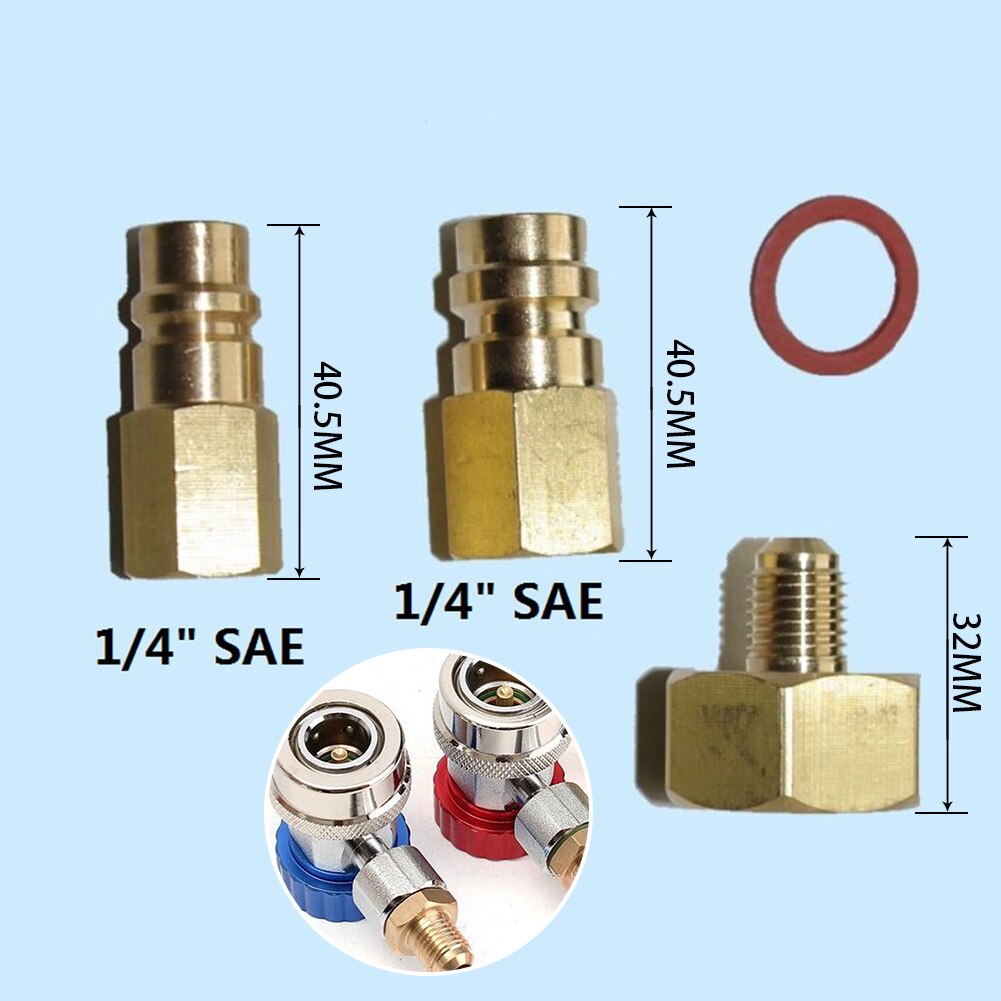 Auto Airconditioning Koelmiddel Adapter Set Voor R134A 1/4 "Sae Draad W21.8 Tot 1/4'' Sae Snelkoppeling connector