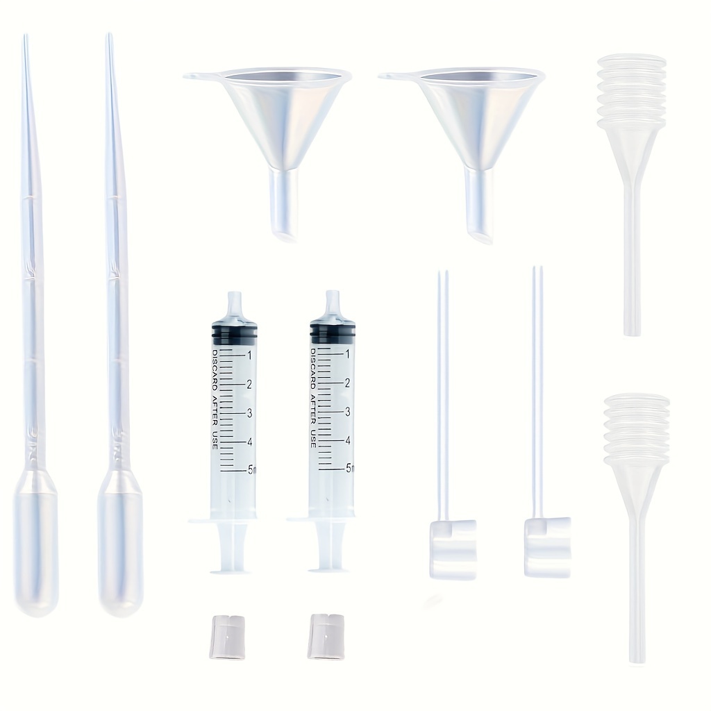 12-piece perfume dispenser set - 2 syringes, 2 pipettes, 2 perfume separators, 2 converters, 2 funnels, 2 spring-loaded pipettes