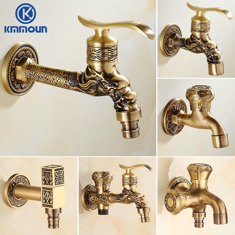 Antiker Messingdrache, geschnitzter Wasserhahn, Garten-Bibhahn, Waschmaschinen-Wasserhahn, Außenhahn, einzelner Kalthahn 1016