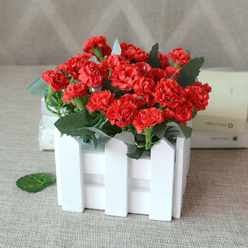 1 sett tregjerdevase + blomsterrose og tusenfryd silke kunstige blomster hjemmedekorasjon hageinnredning bursdag: L