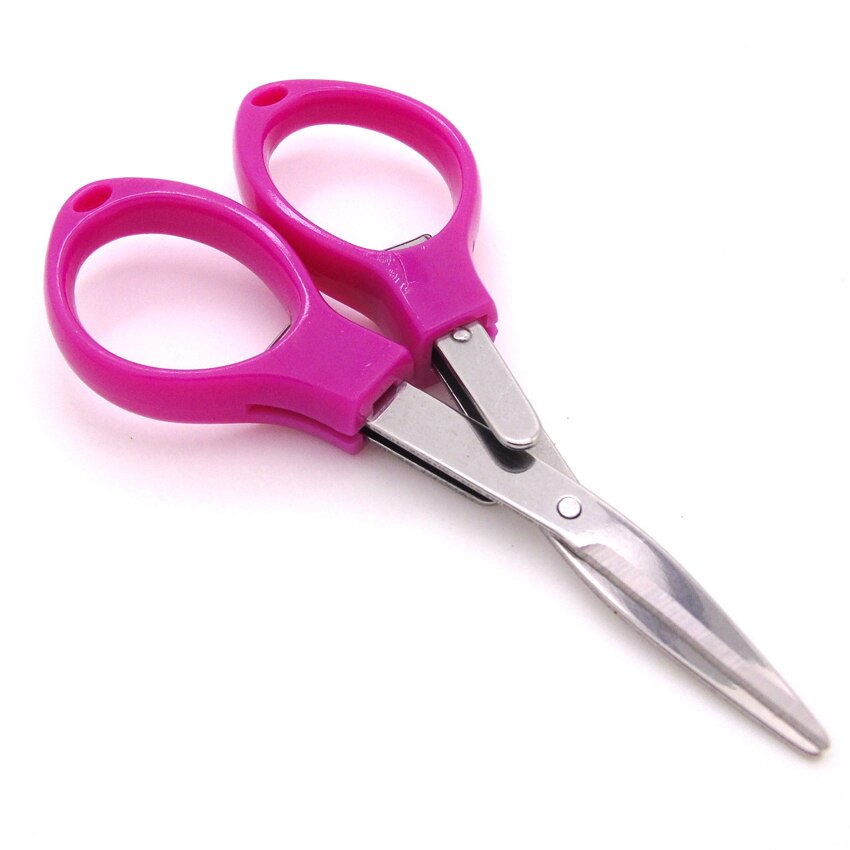 1Pcs Folding Camping Stainless Steel Scissors Keychain Fishing Scissor Pocket Mini Cutter Crafts Sewing Safe: Rose Red Plastic hd