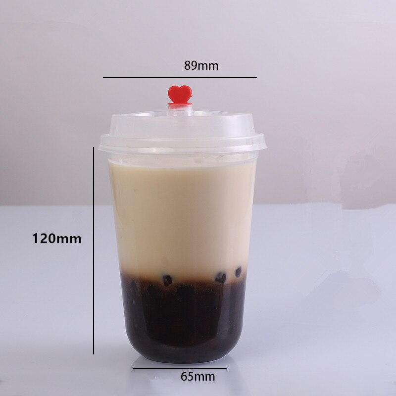 50pcs Disposable plastic cups for drinking 500ml juice coffee takeaway packaging cups with heart stopper lids party favor: 10
