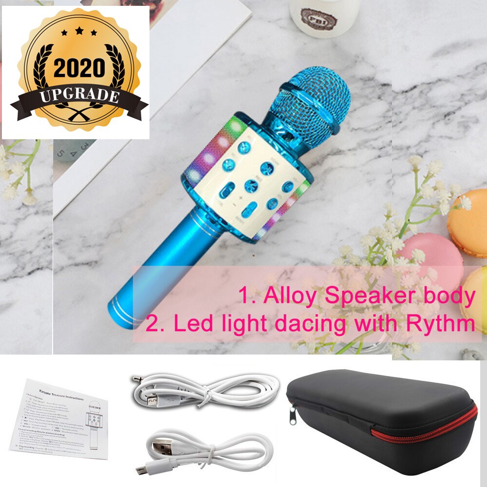 WS 858 Wireless Microphone Karaoke Condenser Mic Wtih Bag Bluetooth Stand Radio Mikrofon Studio Recording Mic WS858: Updated blue