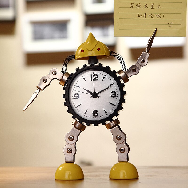 Metal robot student uses cartoon children&#39;s silent alarm clock cute little alarm clock bedside clock