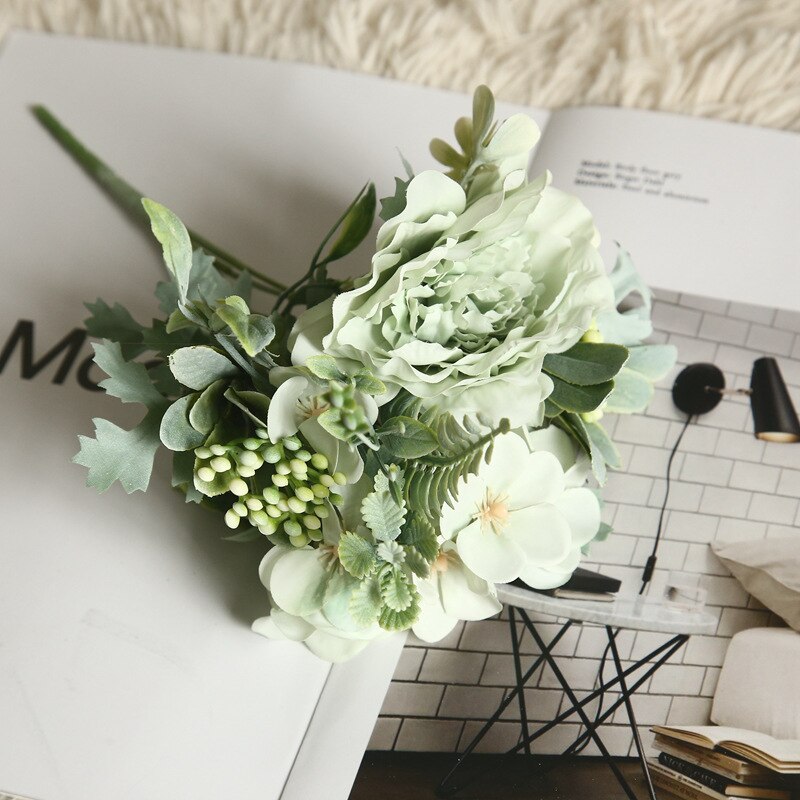 1 Strauß Kamelie Künstliche Pfingstrose Rose Blumen Seide Gefälschte Flores Hochzeit Tafelaufsatz Blume DIY Heimat Garten Party Dekor: Grün