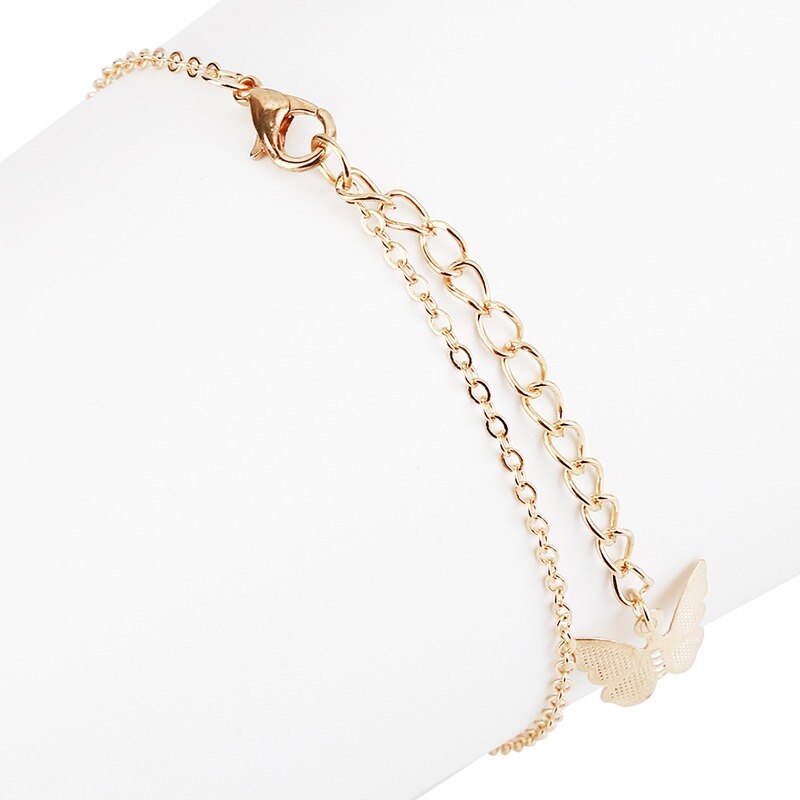 Gold Thin Chain Ankle Charm Anklet Leg Bracelet Foot Jewelry Adjustable Ankle Bracelets For Women Accessories: gold-butterfly