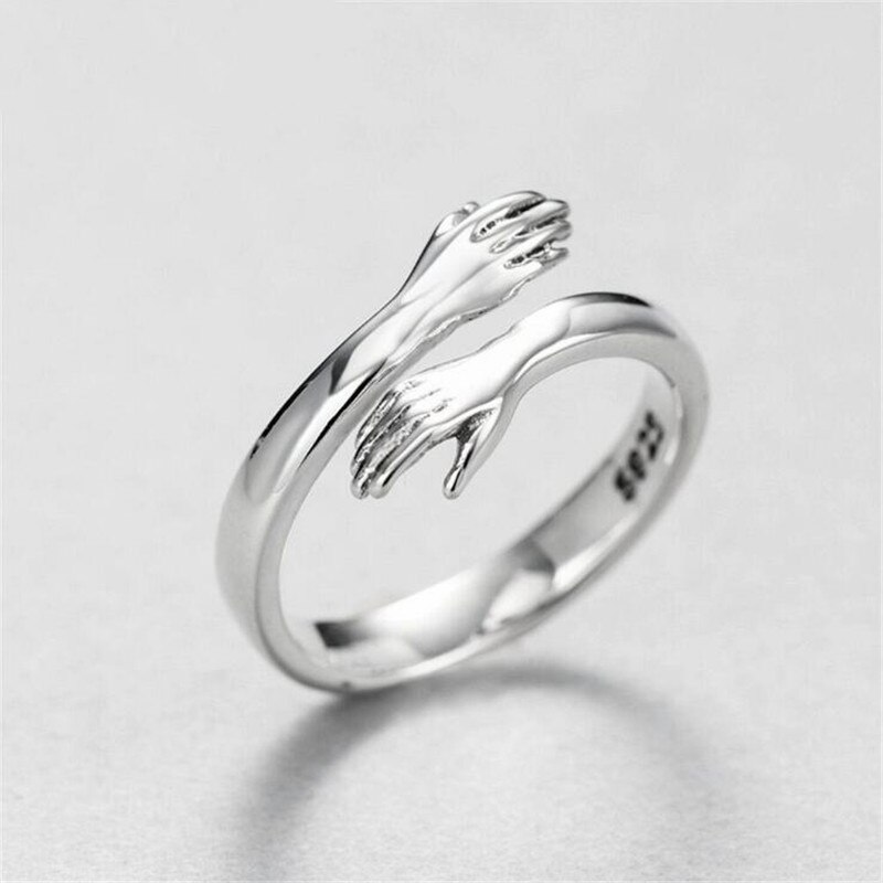 Persönlichkeit retro Silber Überzogene Blatt Liebe Umarmung Ringe Für Frauen Schmuck Neue Kreative Offenen Ring Anillos Einstellbar