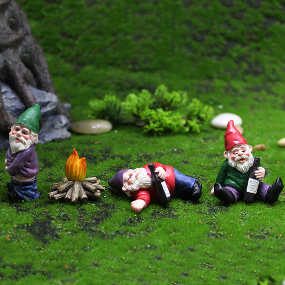 1pc fehave-dekorationer med berusede nisser, miniature-ornamenter, mini-dværgbålstatuer til plantekasse, blomsterpottedekorationstilbehør