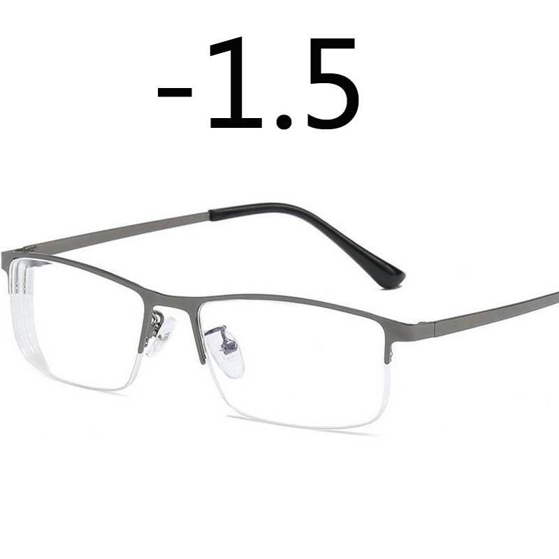 Gafas de miopía de aleación para hombre, lentes cuadradas de medio Marco, antiluz azul, no esférico, recubiertas de capas, 1,0-1,5-2,0-3,0-4,0: -1.5