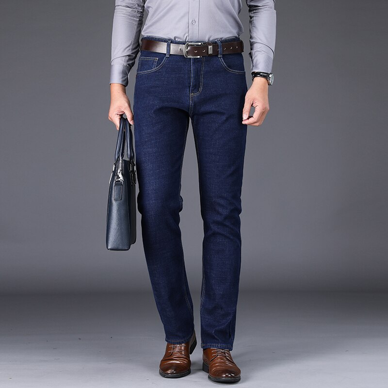 Klassiske menn slank passe jeans virksomhet denim jean bukser blå merke bukser mannlige