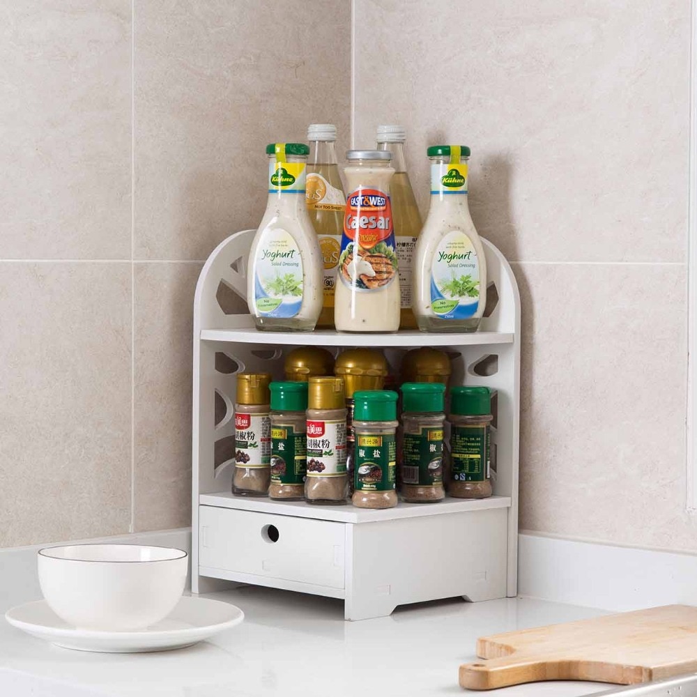 OTHERHOUSE Bathroom Organizer Wood Shelf Desktop Storage Rack with Drawer Makeup Organizer Shower Caddy Corner Shlves Stand