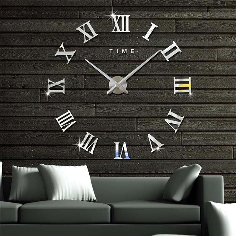 DIY Wall Stickers Acrylic Modern Roman Numerals Wall Clock 3D Mirror Surface Sticker Home Office Decor