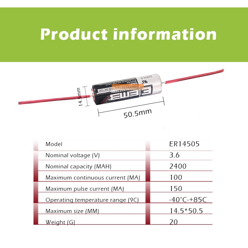 2Pcs/LOT EEMB ER14505 AA 3.6V 2400mAh Lithium Battery Brand with tab