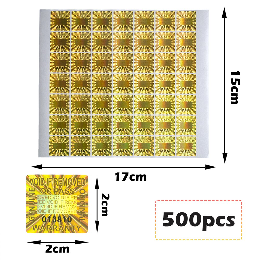 20x20mm Golden Stickers warranty void sticker Tamper Evident Security Seal holographic sticker Adhesive label with serial number: 500pcs