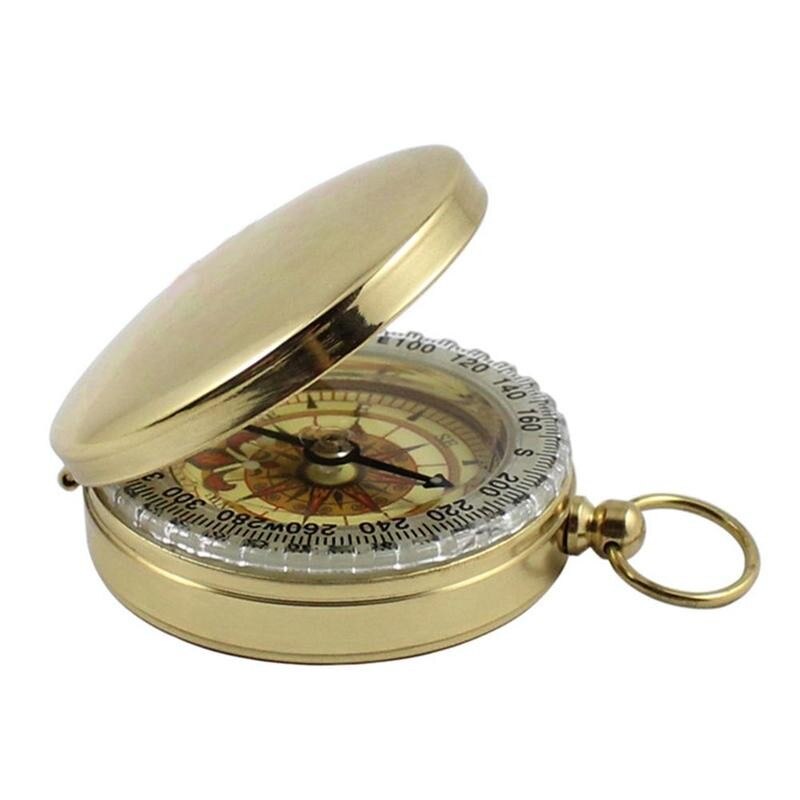 luminous Outdoor Camping Hiking Portable Pocket Brass Gold Color Copper Compass Navigation with Noctilucence Display