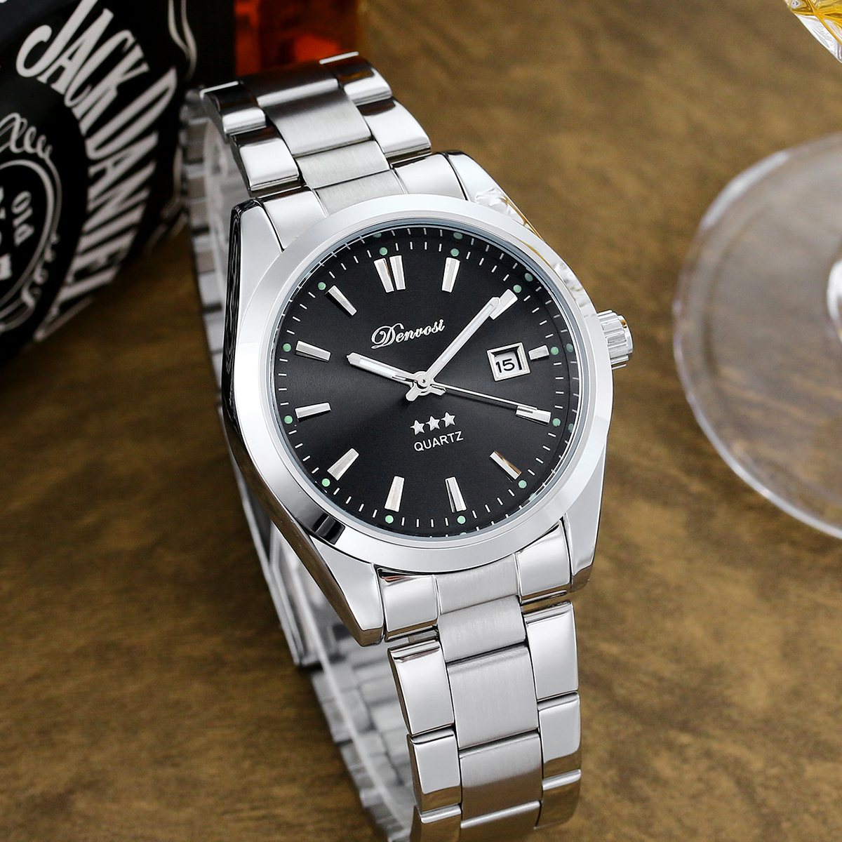 Denvosi Reloj de cuarzo luminoso resistente al agua para hombre informal de Simple: Negro