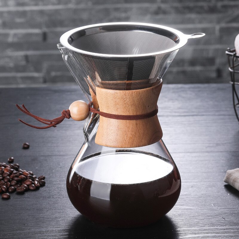 Klassisk glas kaffekanna  v60 droppare med trähandtag häll över kaffebryggare espresso kaffe droppkokare barista verktyg