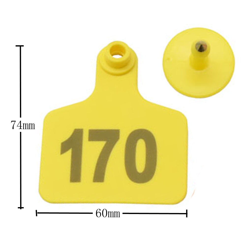 Farm Animal Cattle Ear No. 001-100 Digital Identification Card Label Signage Cow Ear Tag Copper Head Earrings Equipment 100 Pcs: Yellow