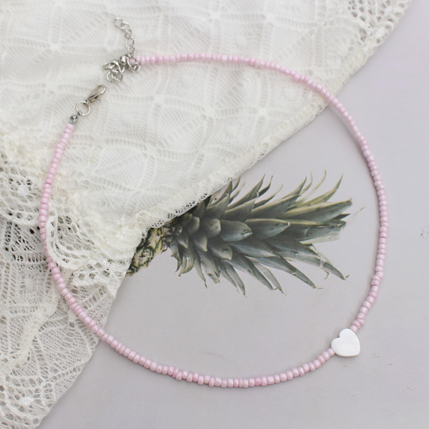 Fröpärlor sälja hjärta naturligt choker koreanskt trendigt färgglatt hänge halsband sommar handgjort strand boho femme smycken: Guldfärg