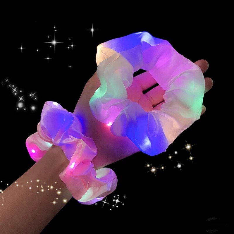 1pc LED Luminous Women Girls Hair Rope Flashing Ponytail Holder Light Up Elastic Hair Bands Hair Accessories Glow Party Supplies