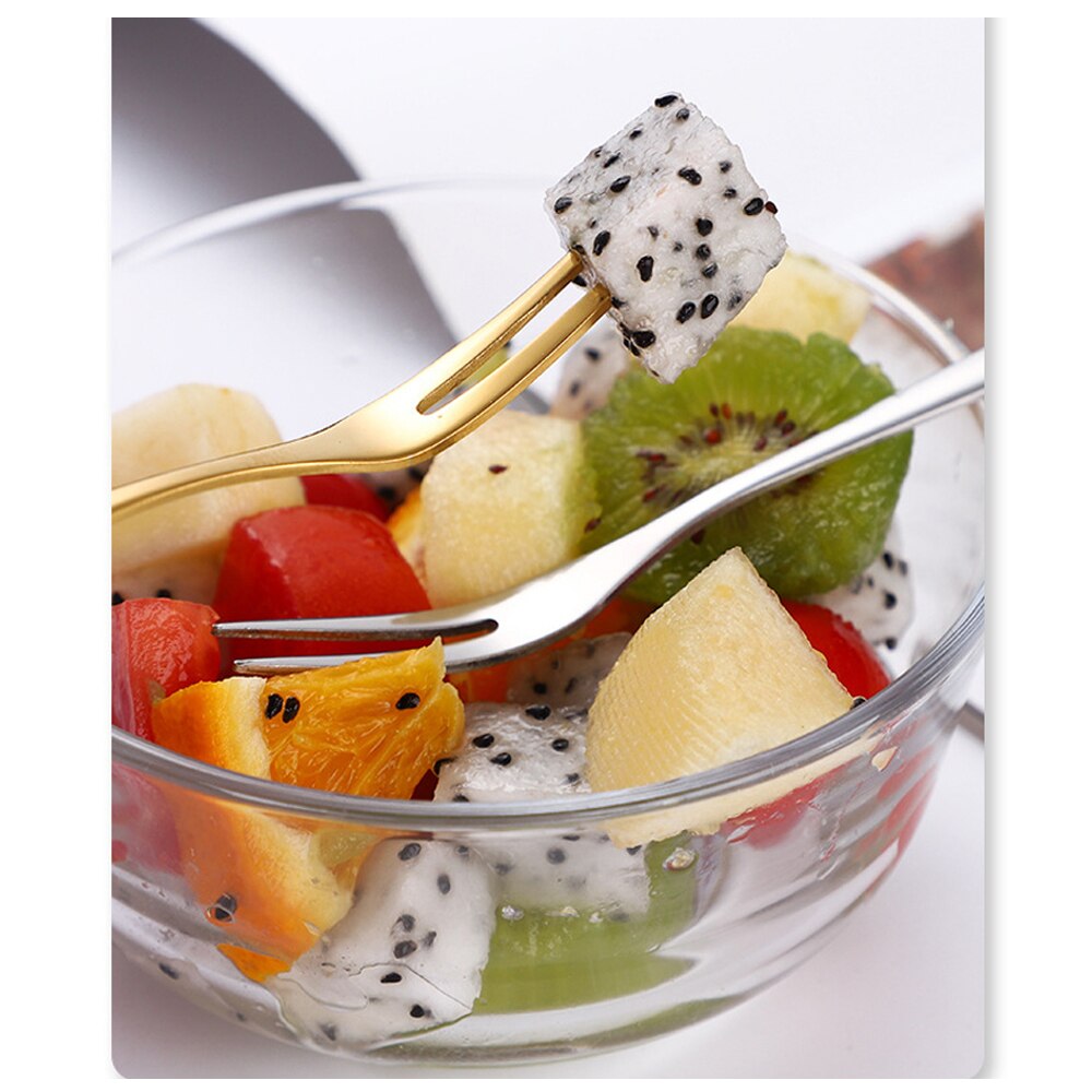 6/12 stücke Edelstahl Zwei-zinken Gabel Obst Gabel set Geschirr Mehrere Verwenden Snack Kuchen Dessert Gabeln Cafeteria Hause besteck
