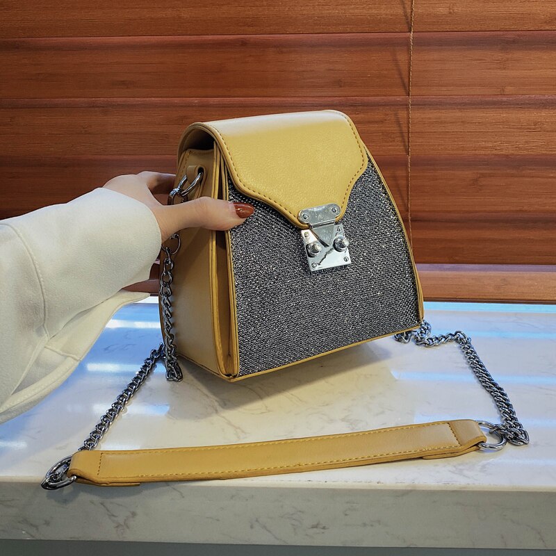 Contrast color Bucket bag PU Leather Women's Handbag Lock Chain Shoulder Messenger Bag
