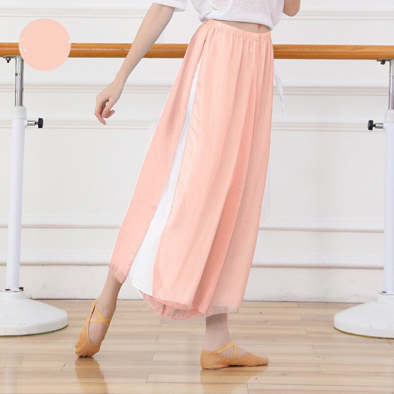 Pantalon Long léger avec fente latérale pour femme, sarouel ample à deux couches, couleur contrastée, tenue d'entraînement pour danseuse, rouge-blanc