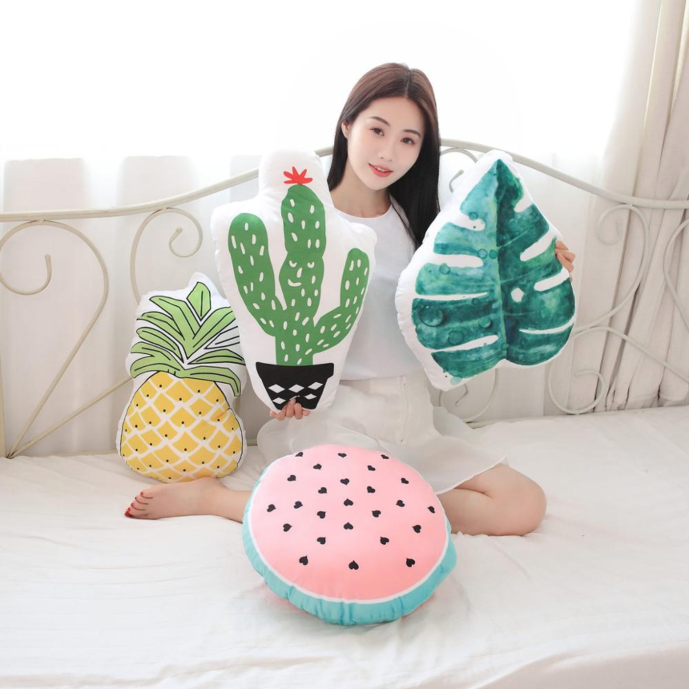 Planter frugter formet plys pude ananas vandmelon kaktus blad trykning dekor rekvisitter pude ryglæn sofa stol piger