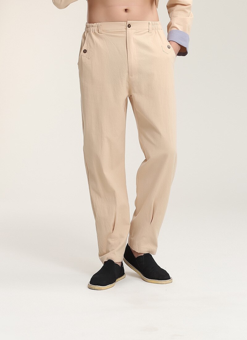 Marineblå kinesiske menn tai chi bukser bomull lin kung fu bukse tilfeldig løse myke bukser med lomme ml xl xxl xxxl