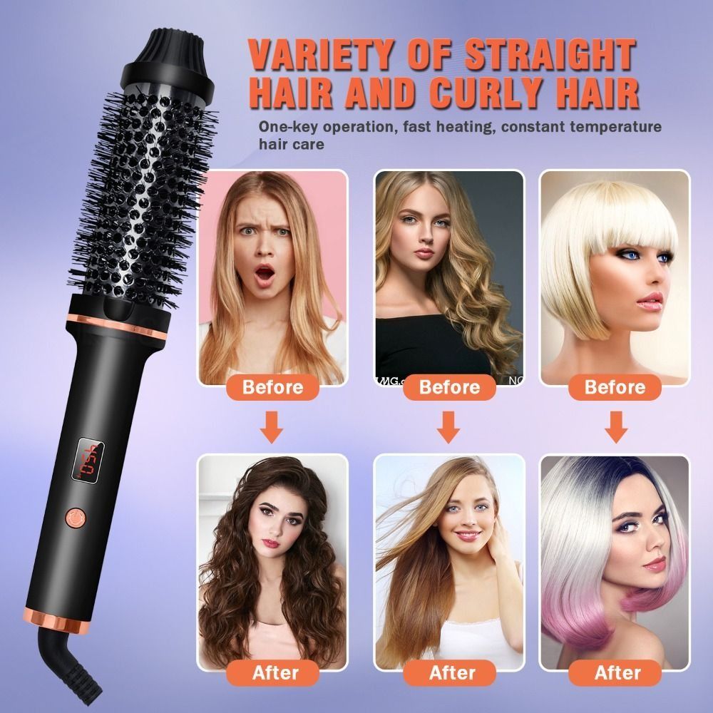 3 IN 1 Thermal Brush LCD Display 5 Temperature Settings Volumizing Brush Ceramic Heated Round Brush Straight and Curly Hair