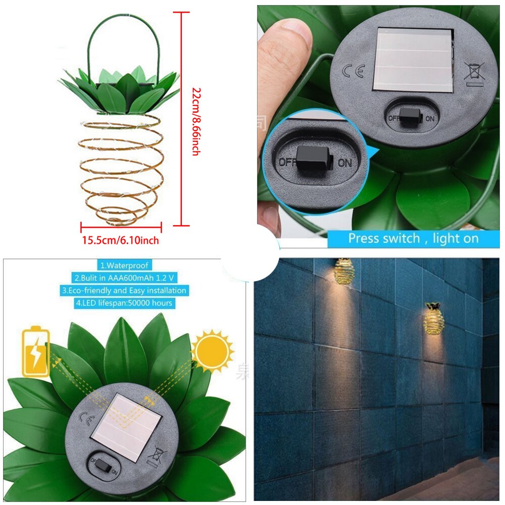 XUNATA Solar Garden Lights Pineapple Shape Outdoor Solar Hanging Light Waterproof Wall Lamp Fairy Night Lights Home Decoration