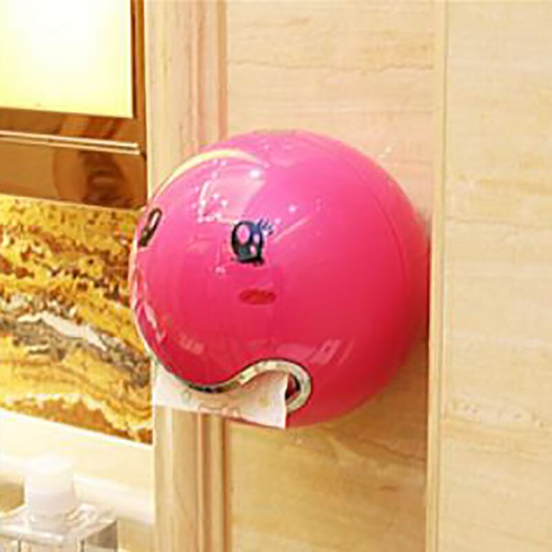 Hem kökspapper låda hållare rund fun face väggmonterad badrum toalettpapper förvaringsväska lock hotell förvaringsbox: Rosa
