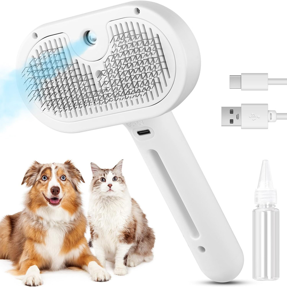 Cepillo de vapor para gatos, peine de depilación con spray para mascotas para quitar y cuidar, cepillo de agua para gatos, perros, animales pequeños, pelo largo y corto