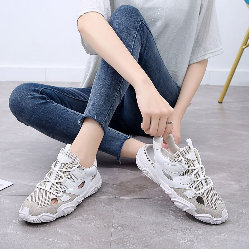 Koovan Vrouwen Sneakers Daddy Schoenen Sandalen Hol Ademende Sneakers Wedstrijd Platform Lace-Up Mesh Casual Trendy Voor meisjes