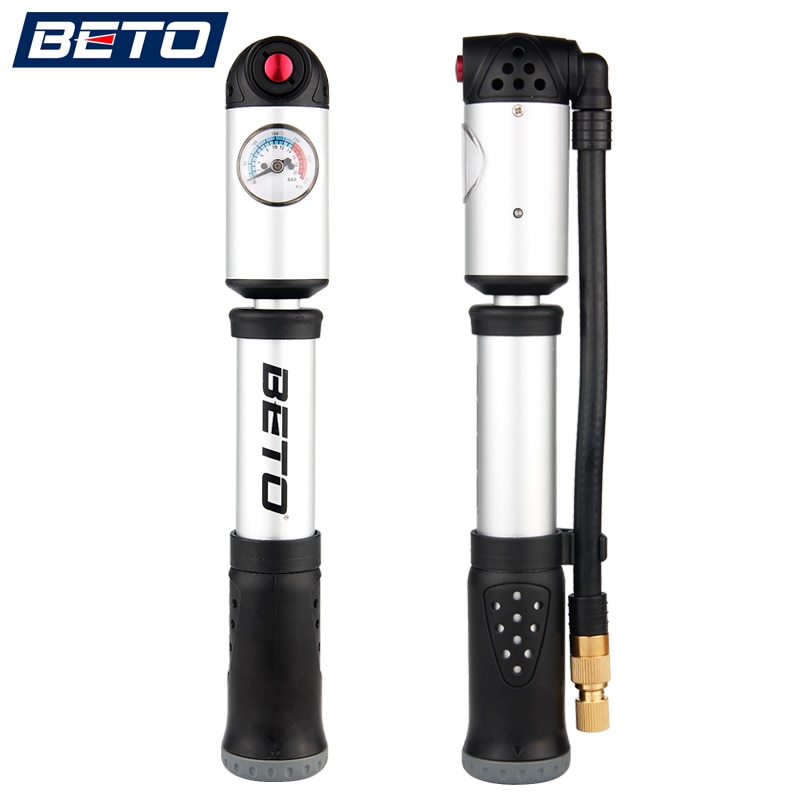 Beto draagbare fietspomp schokdemper vorkbuispomp schrader presta ventiel mtb pomp met manometer slangpomp